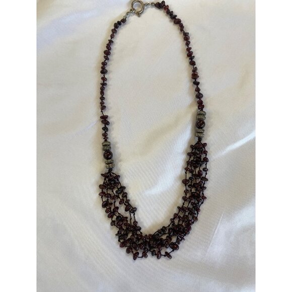 VTG Beautiful Garnet Gemstone Hand knotted Necklace Multi Strand Teared 32” - Picture 7 of 9